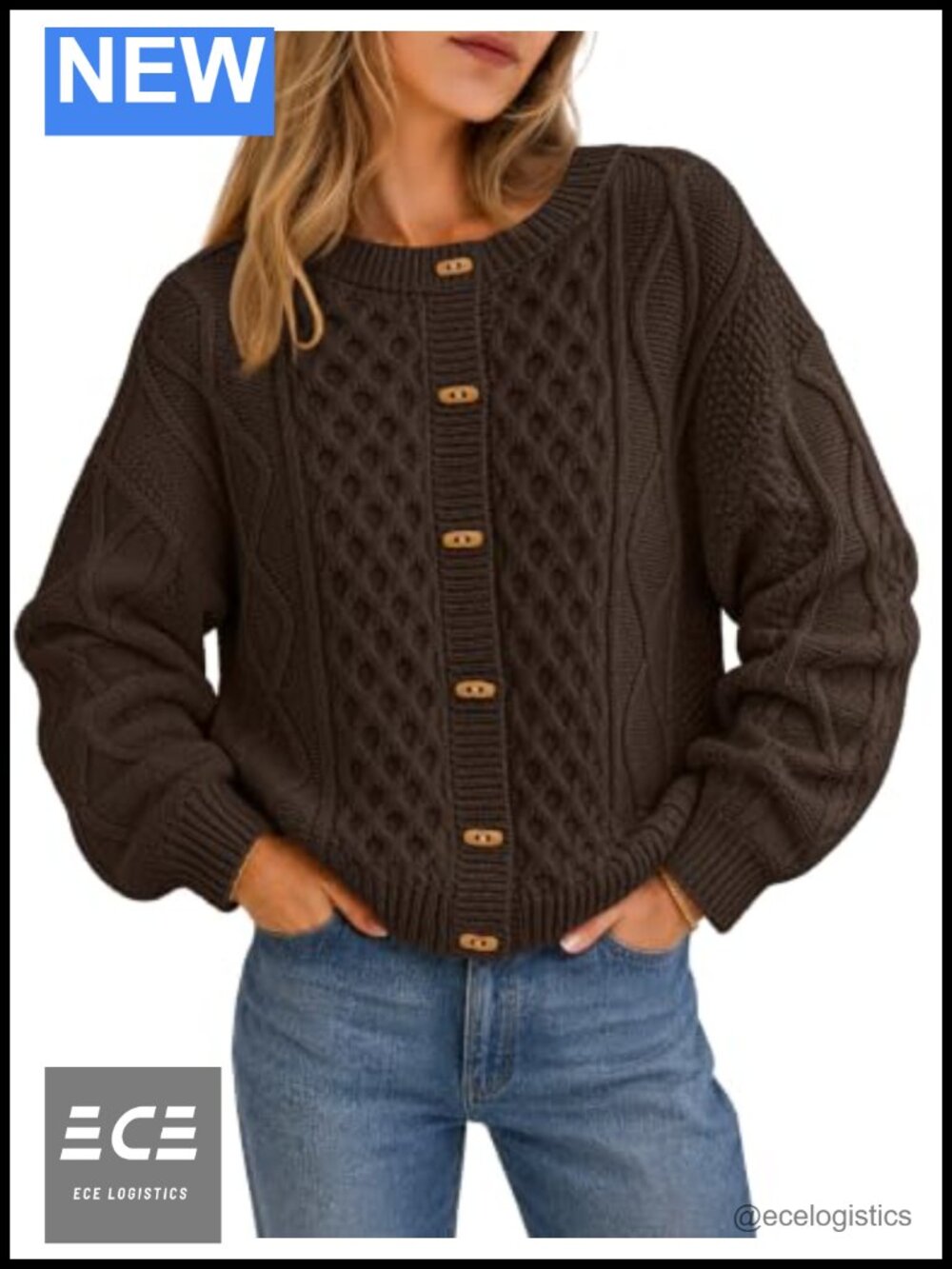 Chunky Cable Knit Button Up Cardigan Sweater